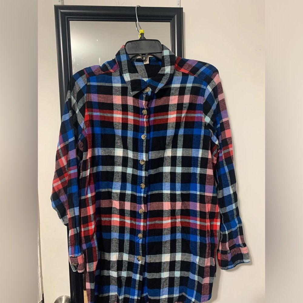 Multicolor Long Sleeve Plaid Shirt, w/ Buttons